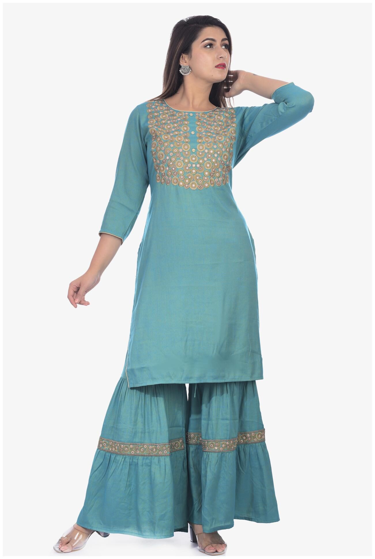 

Kumudini Women Blue Embroidered Straight Kurti