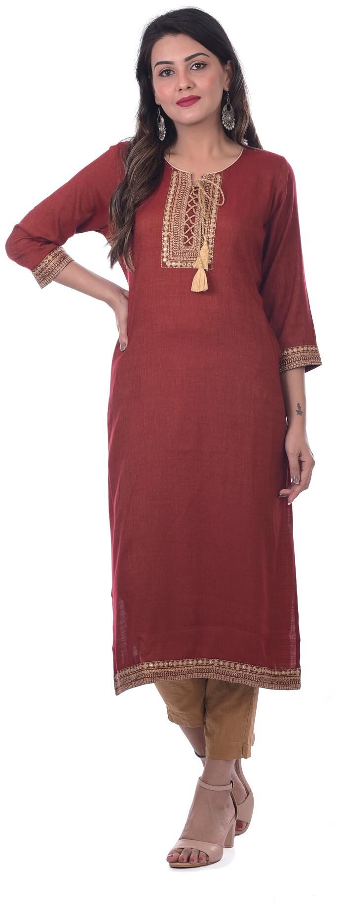

Kumudini Women Maroon Embroidered Straight Kurti