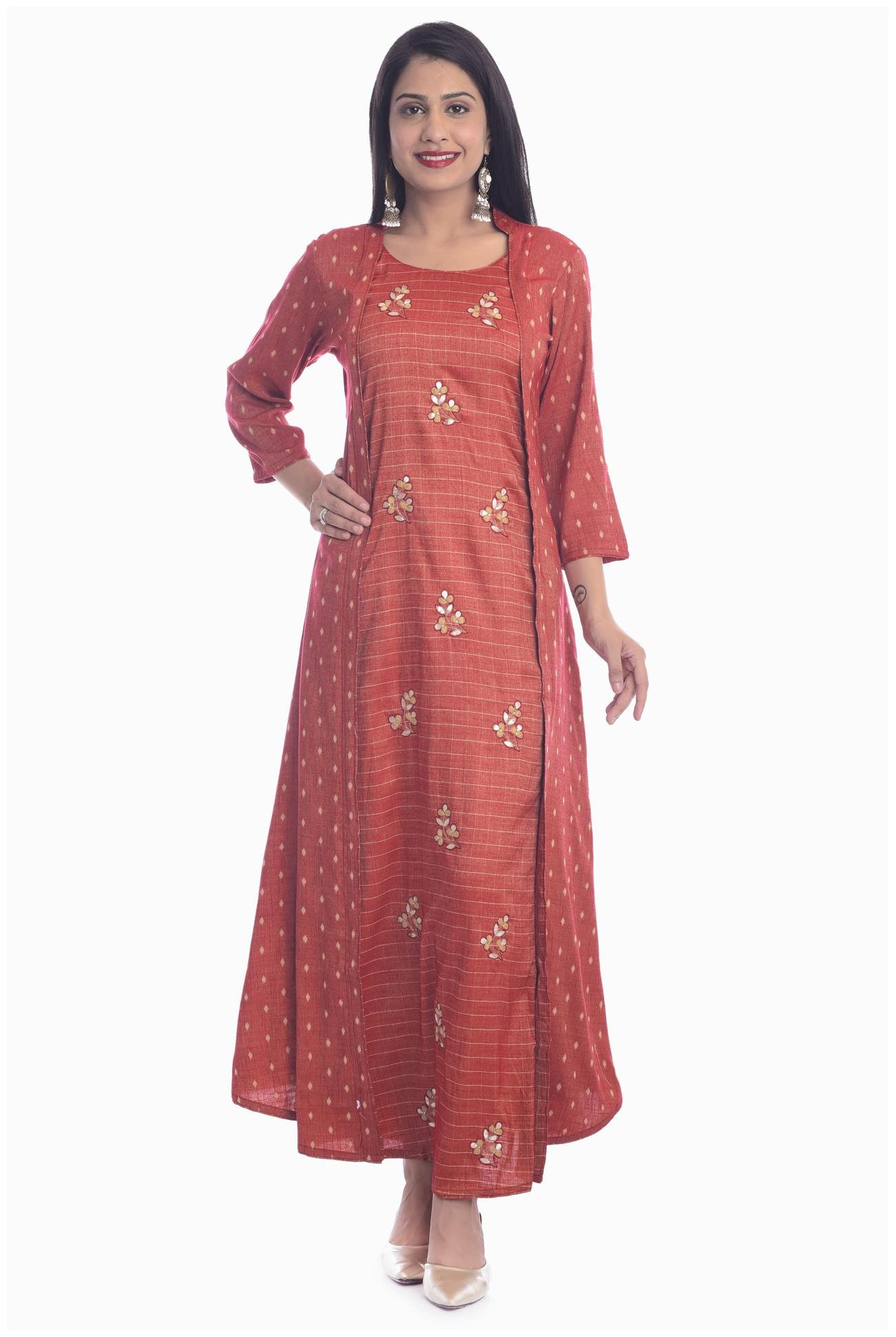 

Kumudini Women Maroon Embroidered Straight Kurti