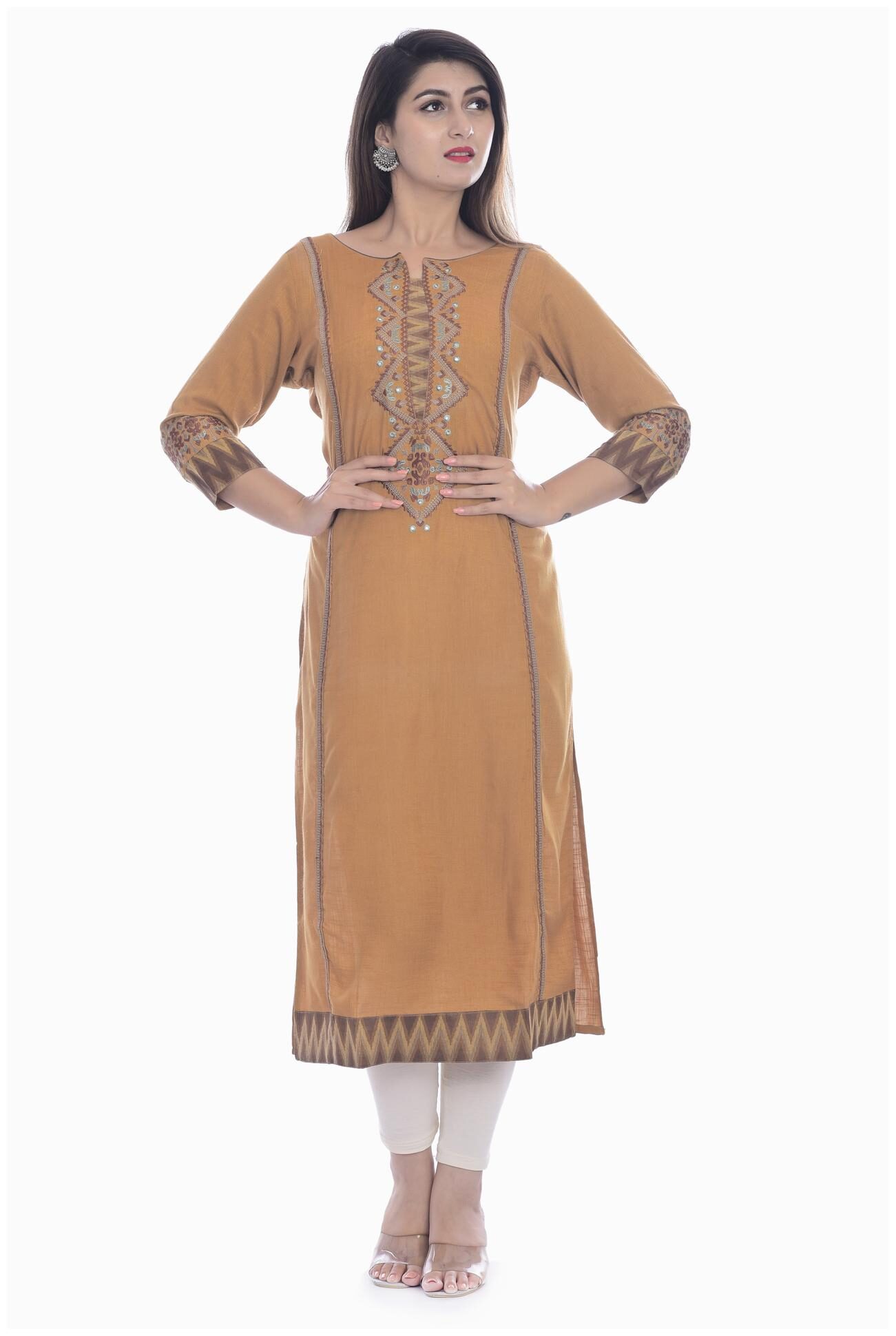 

Kumudini Women Mustard Embroidered Regular Kurti