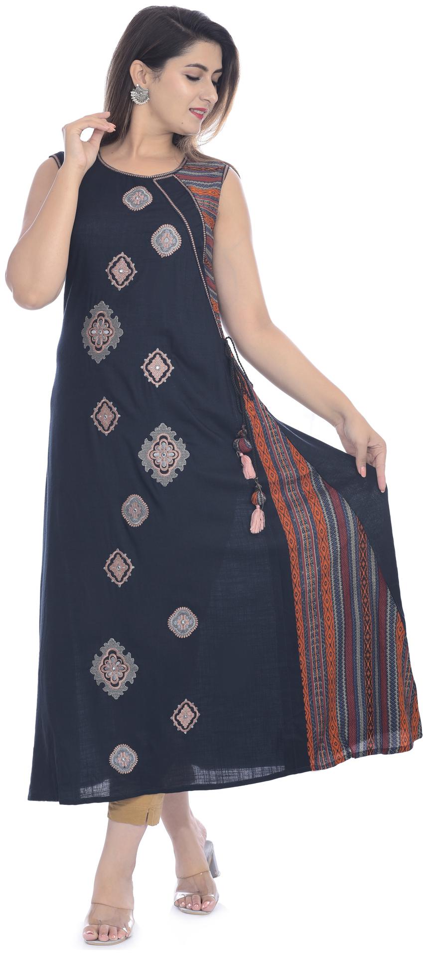 

Kumudini Navy Blue Embroidered Rayon MultiColor Designer Kurti for womens