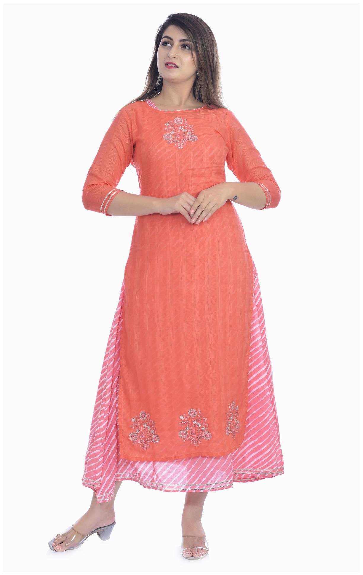 

Kumudini Women Peach Embroidered Layered Kurti