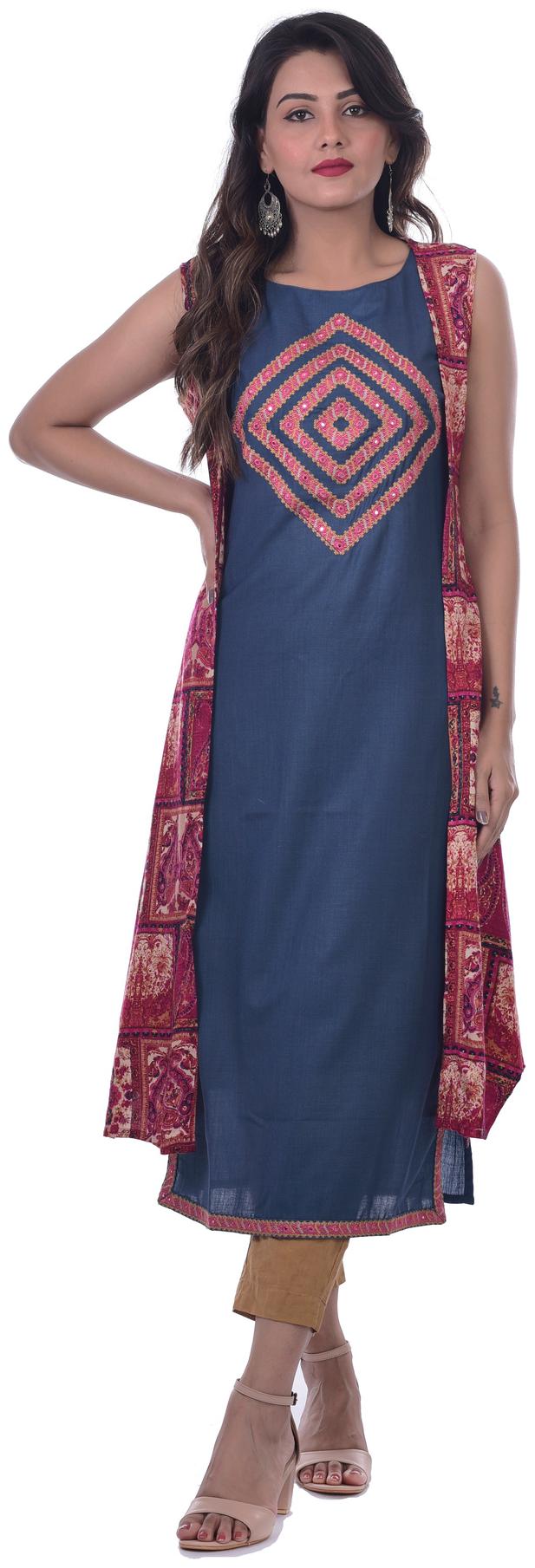 

Kumudini Women Blue Printed Straight Kurta