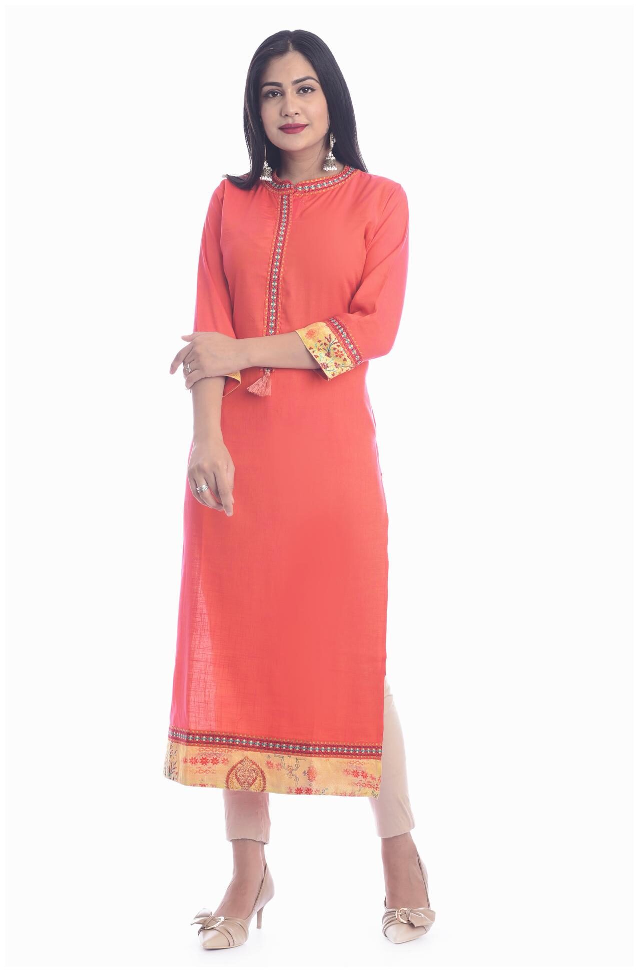 

Kumudini Women Peach Embroidered Straight Kurti
