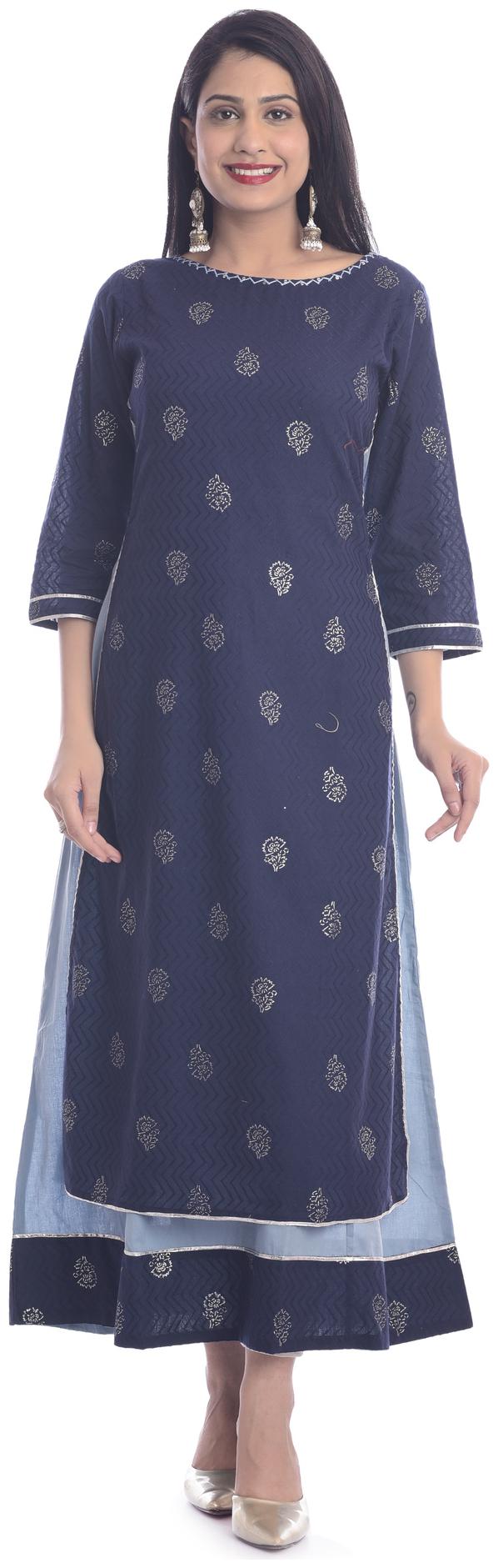 

Kumudini Viscose Rayon Printed Navy Blue Kurti For Women