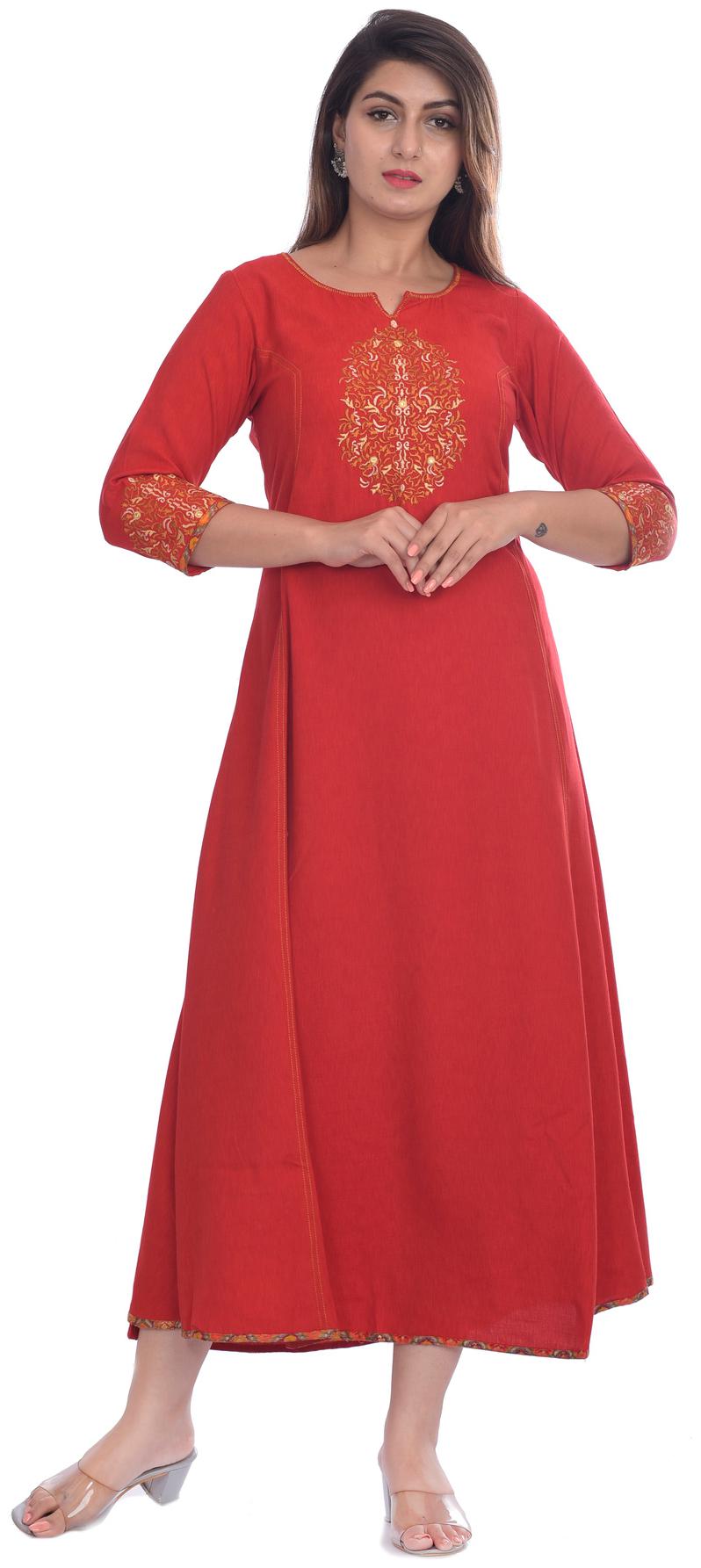 

Kumudini Viscose Rayon Embroidered Red Kurti For Women