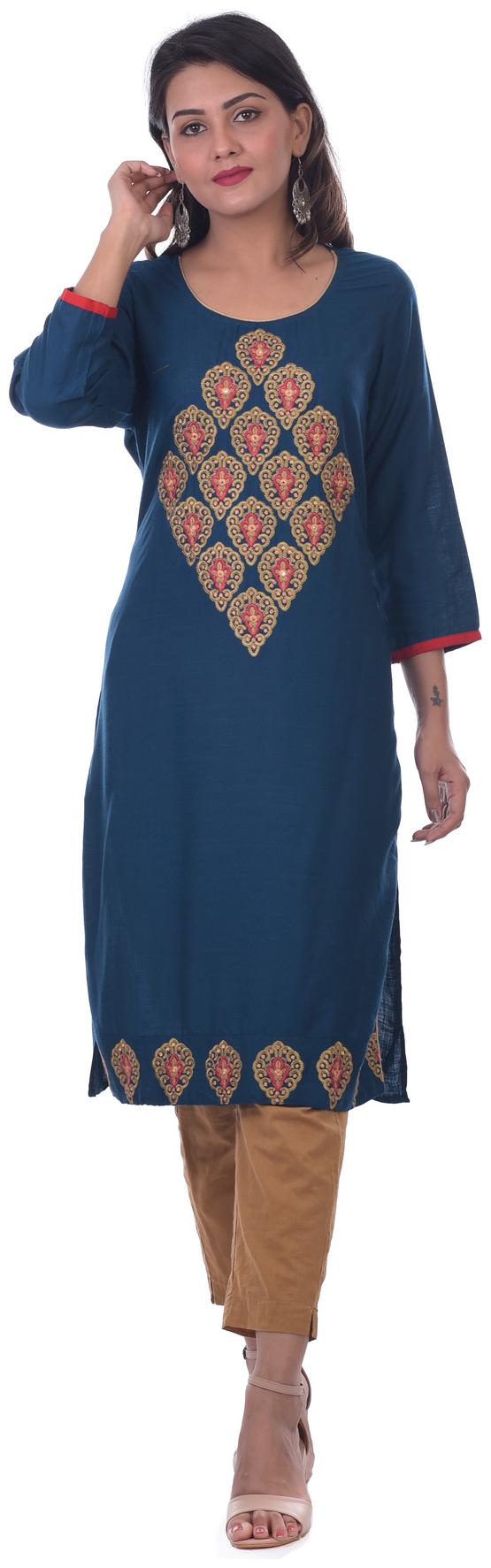

Kumudini Women Blue Embroidered Straight Kurti
