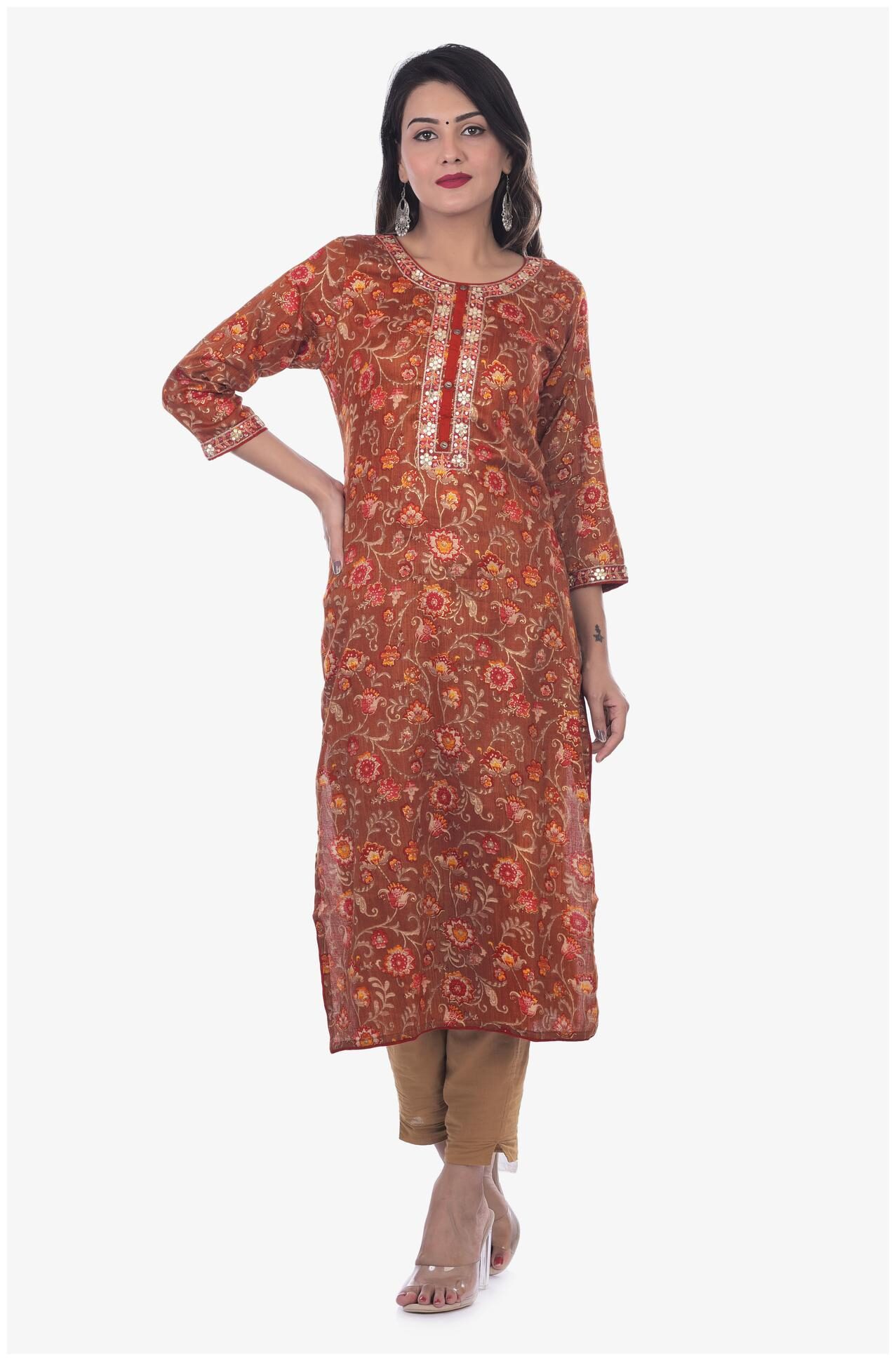 

Kumudini Women Maroon Floral Straight Kurti