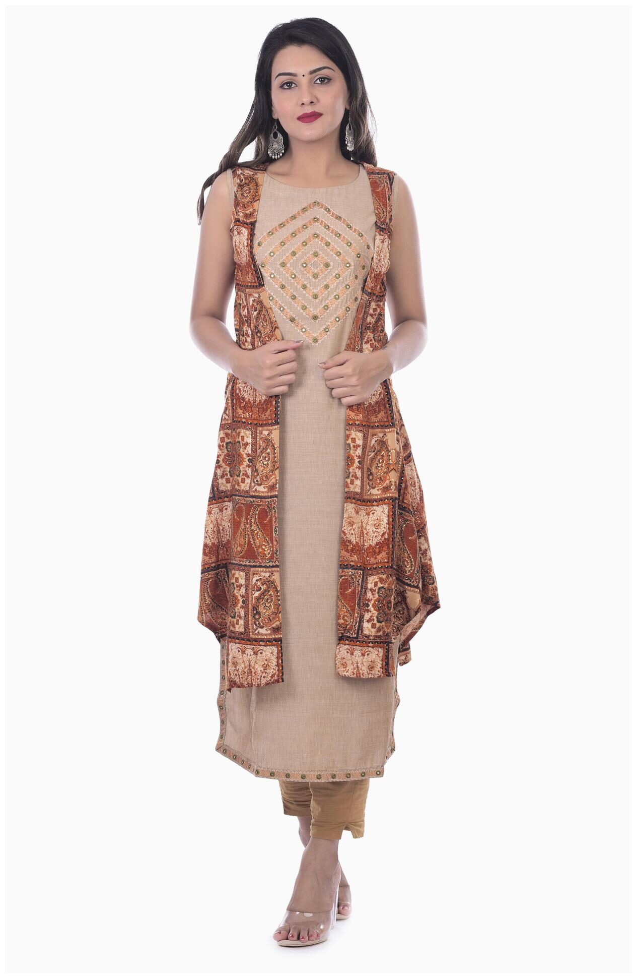 

Kumudini Women Beige Embroidered Straight Kurti