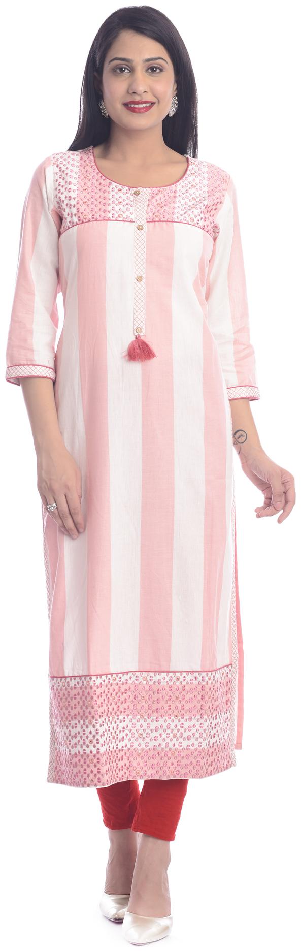 

Kumudini Women White Striped Regular Kurti