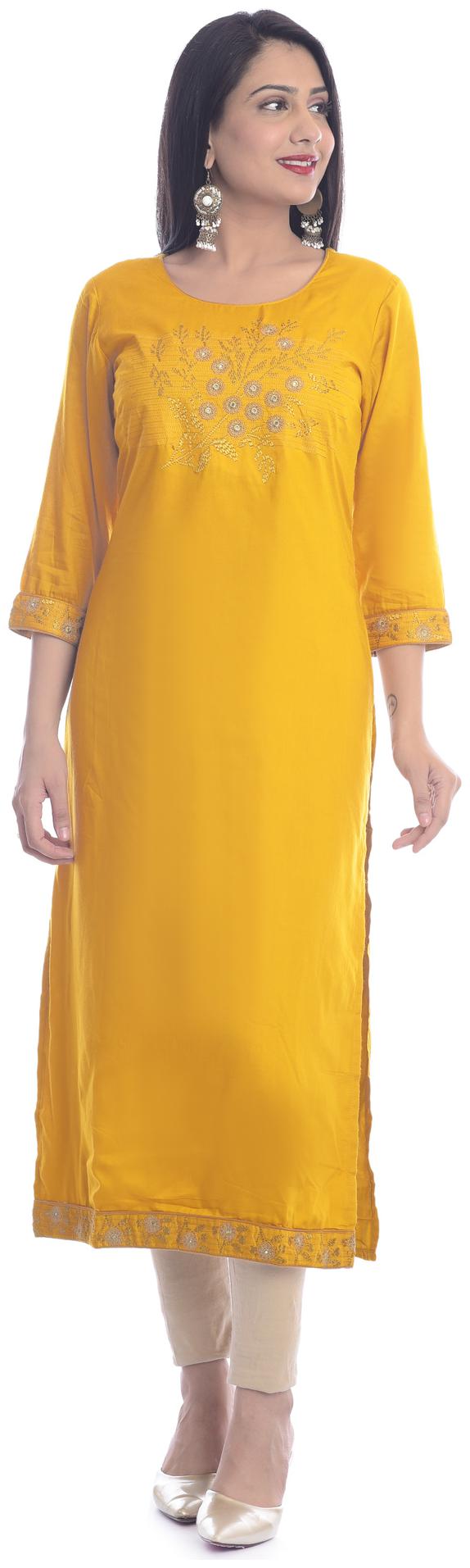 

Kumudini Women Yellow Embroidered Straight Kurti