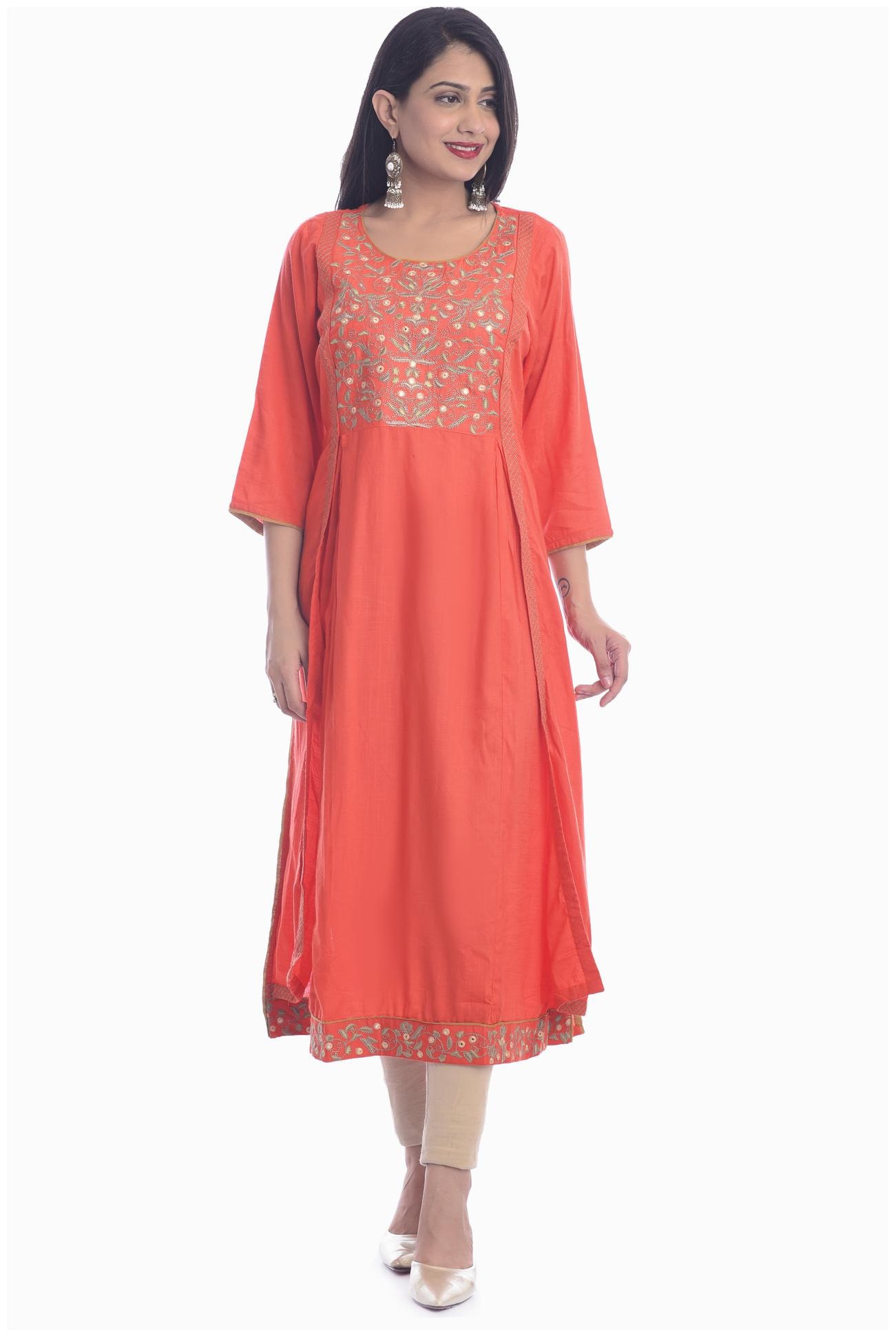 

Kumudini Women Peach Embroidered Regular Kurti