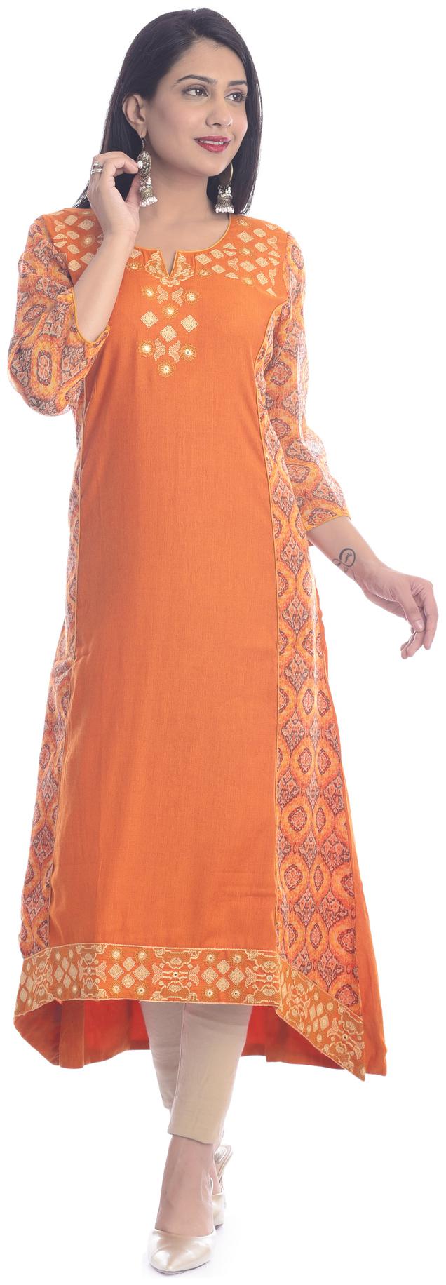 

Kumudini Women Viscose Rayon Floral Orange Kurti
