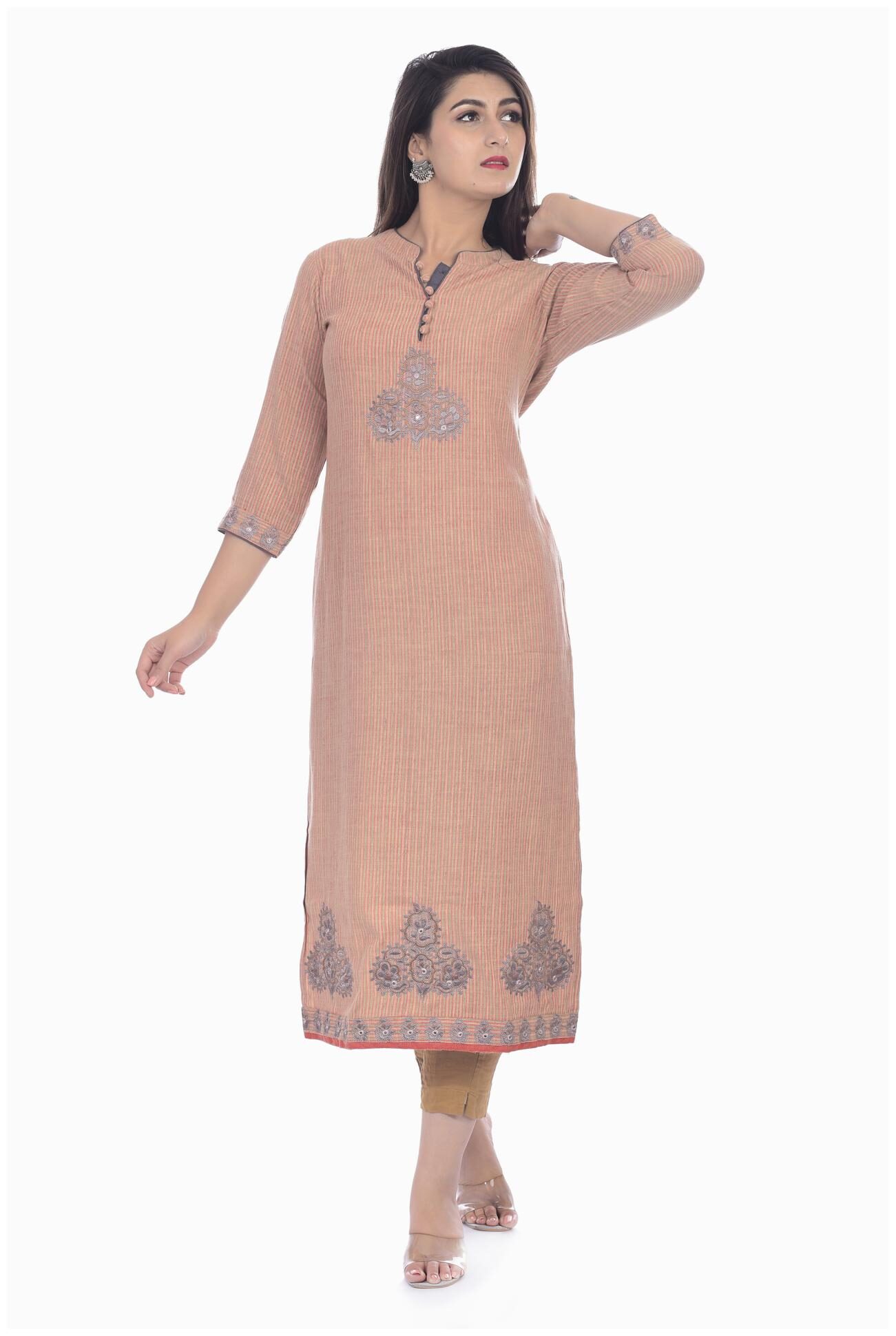 

Kumudini Women Peach Embroidered Straight Kurti
