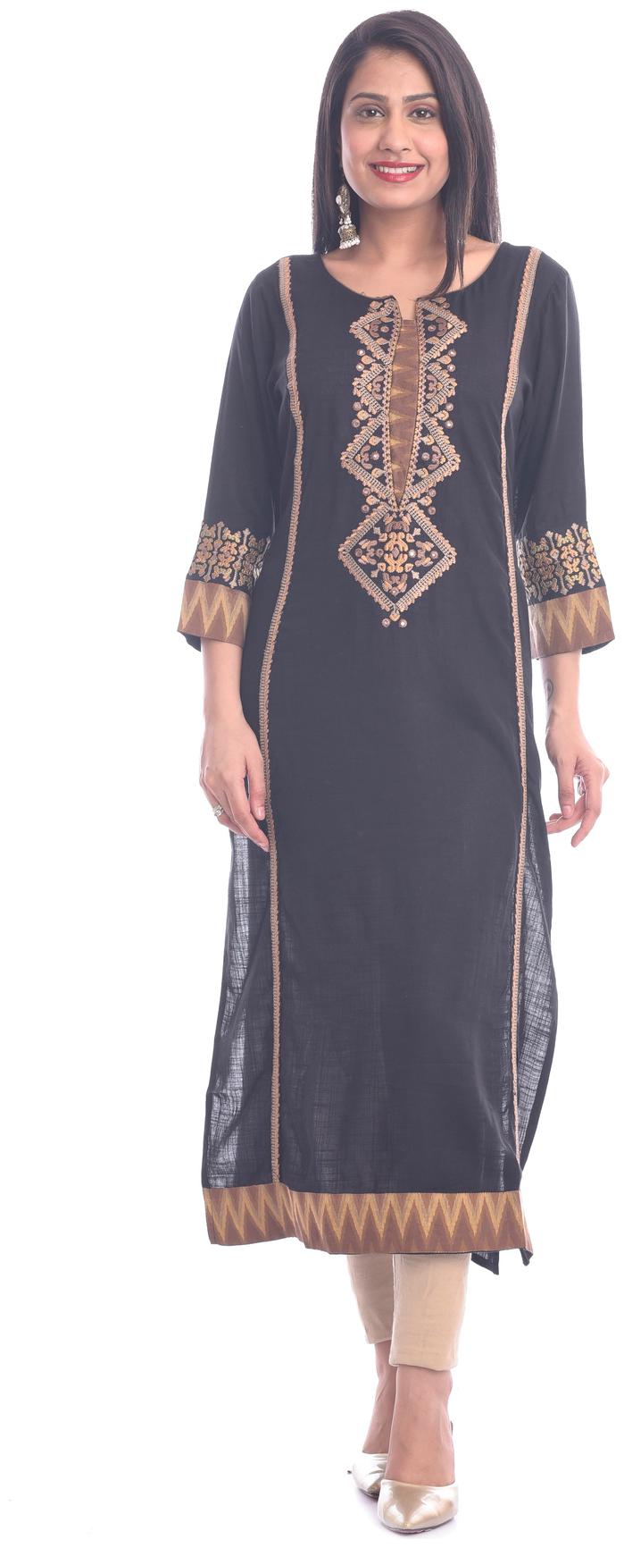 

Kumudini Women Navy Blue Printed Straight Kurti