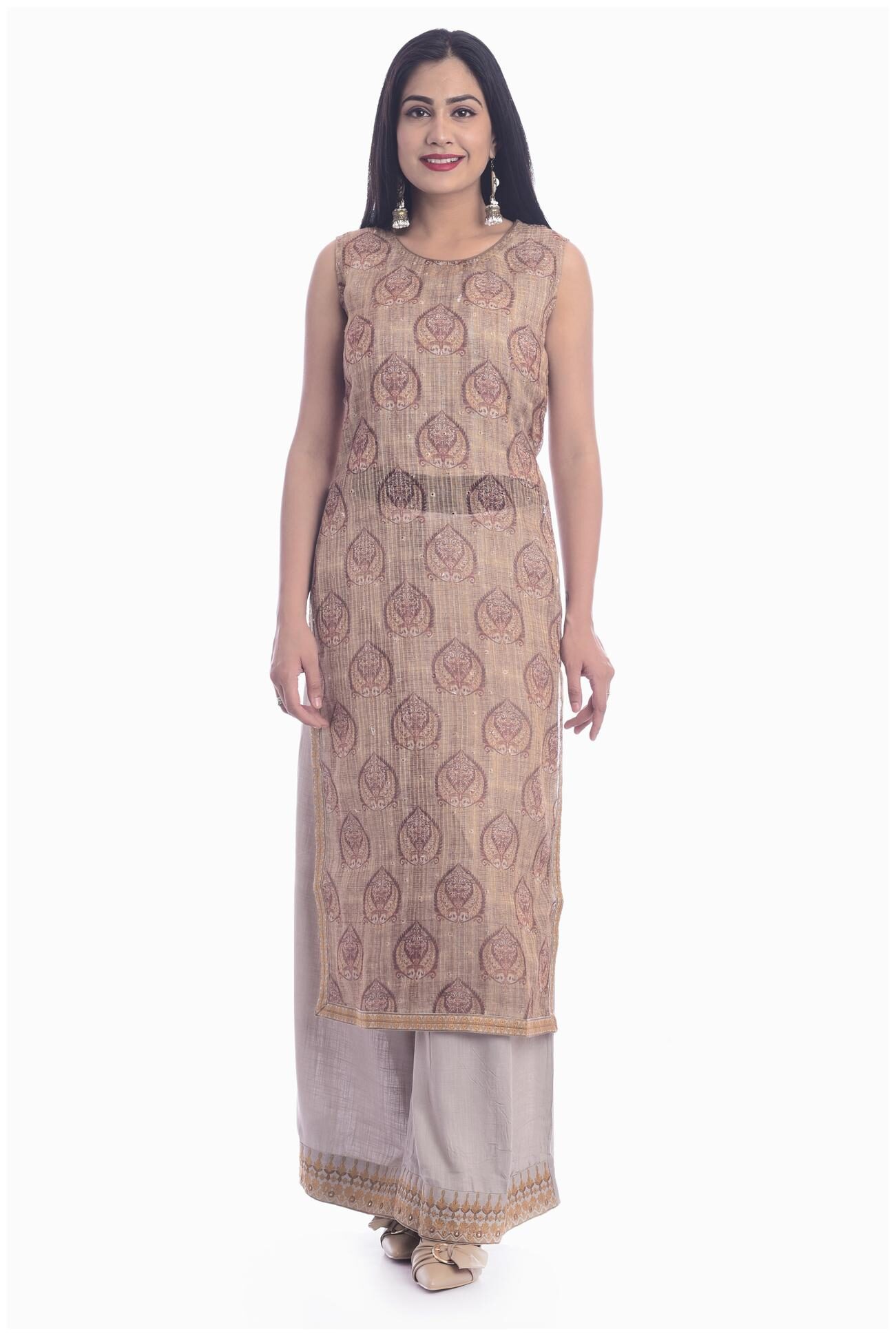 

Kumudini Women Beige Printed Straight Kurta