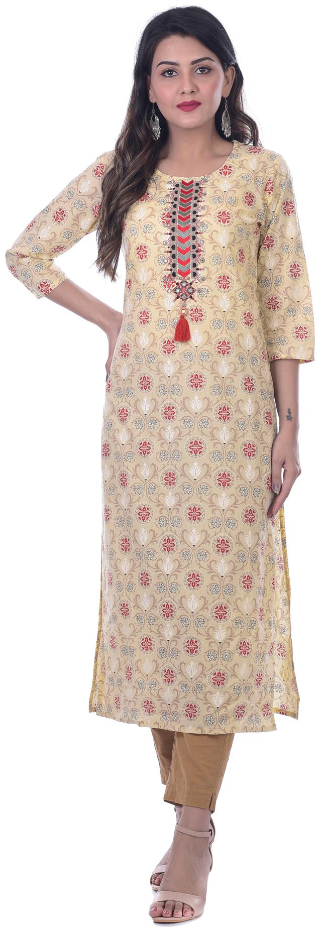 

Kumudini Women Cream Embroidered Straight Kurti