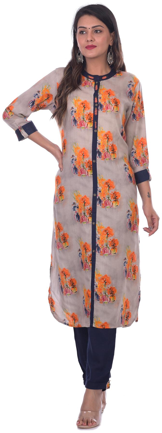 

Kumudini Women Beige Floral Straight Kurti