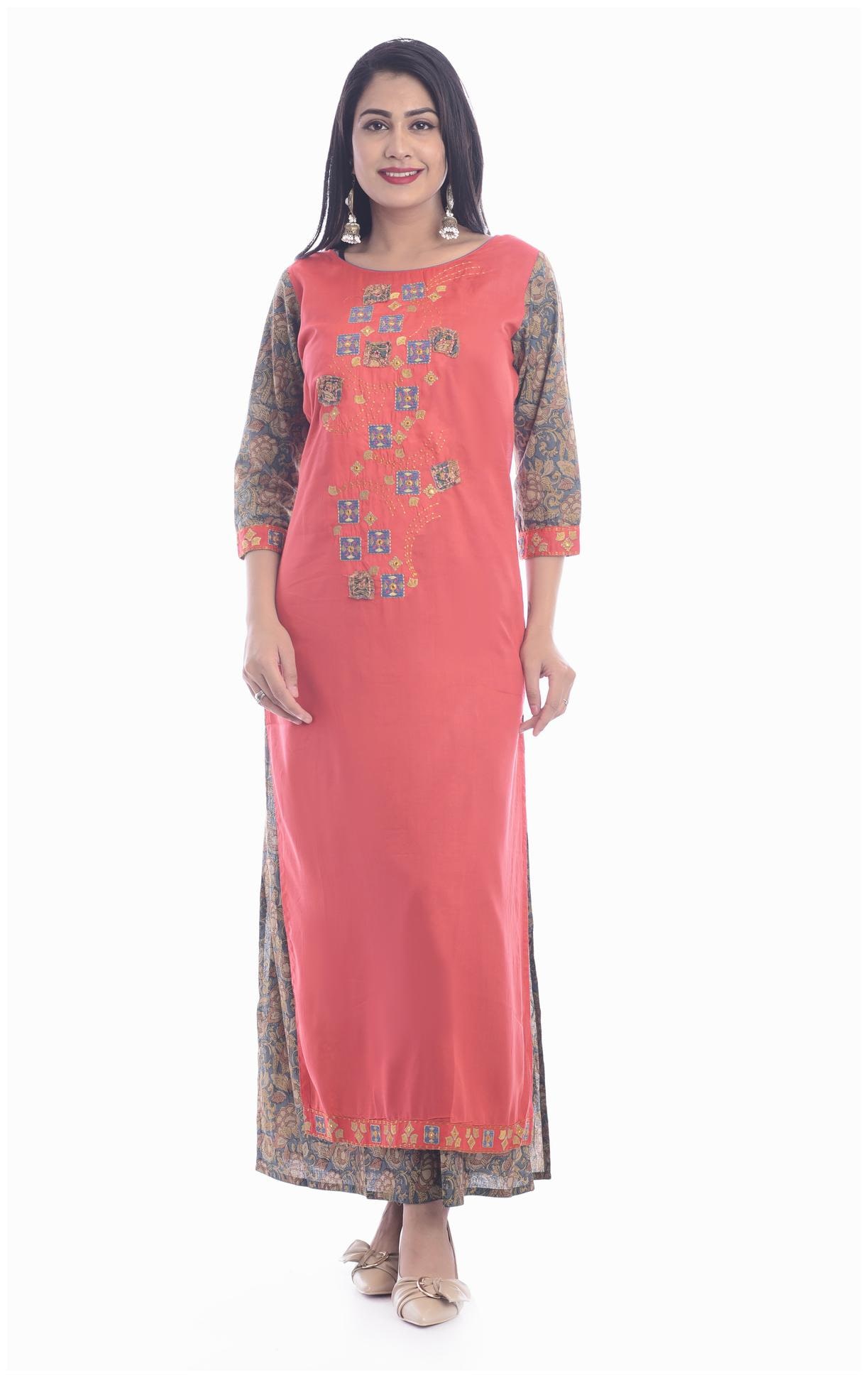 

Kumudini Women Pink Embroidered Straight Kurti