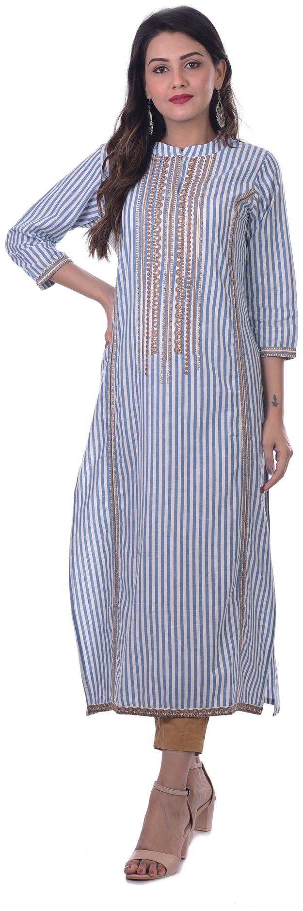 

Kumudini Women Blue Striped Straight Kurti