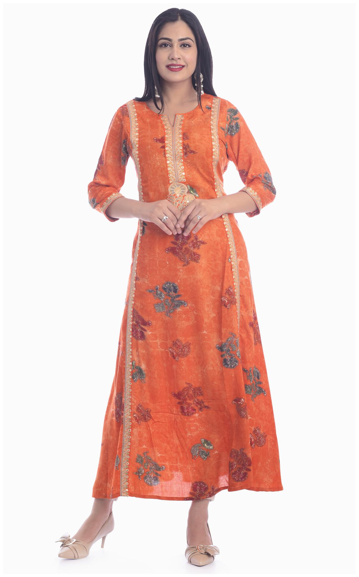 

Kumudini Women Cotton Embroidered Orange Kurti