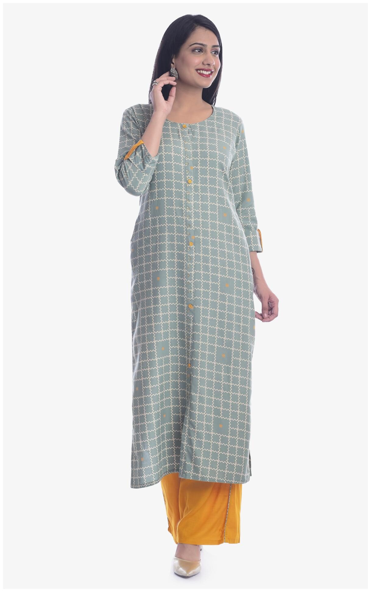 

Kumudini Women Grey Checkered Straight Kurta