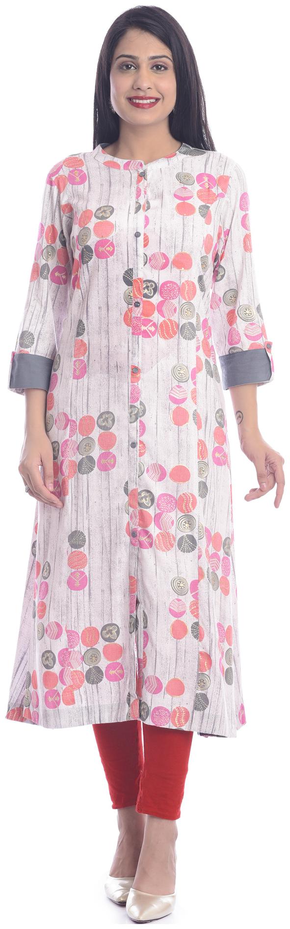 

Kumudini Women Cotton Printed White Kurti