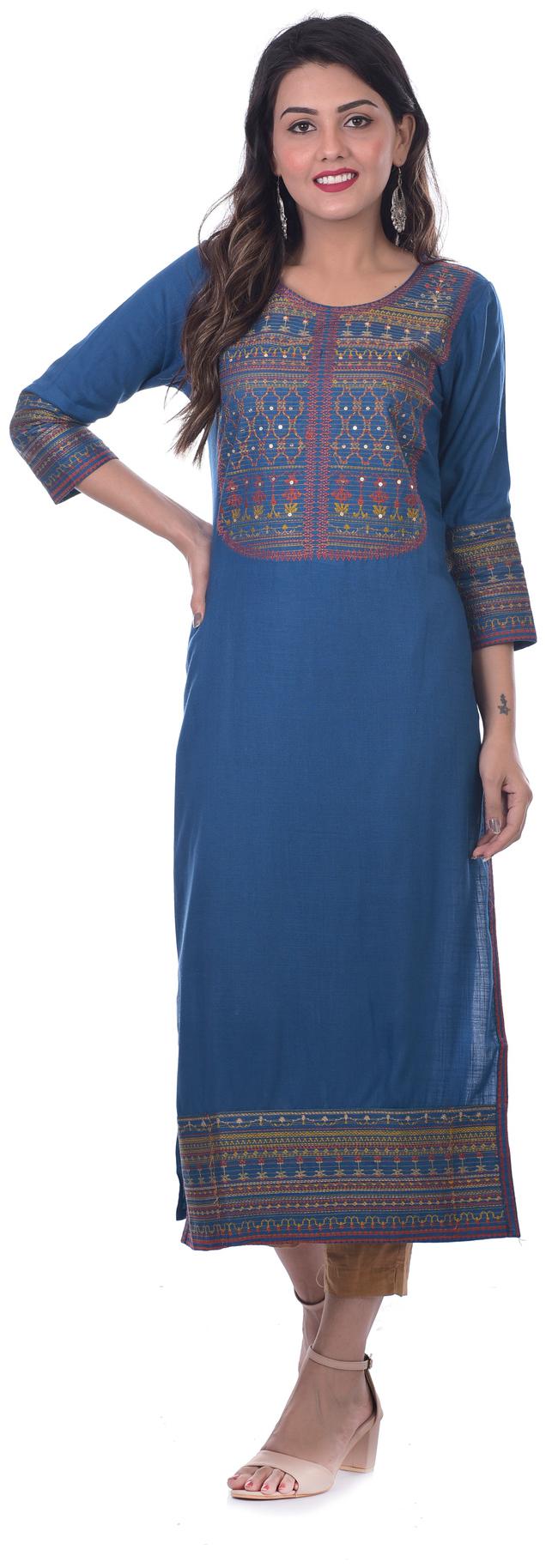 

Kumudini Women Blue Embroidered Straight Kurti