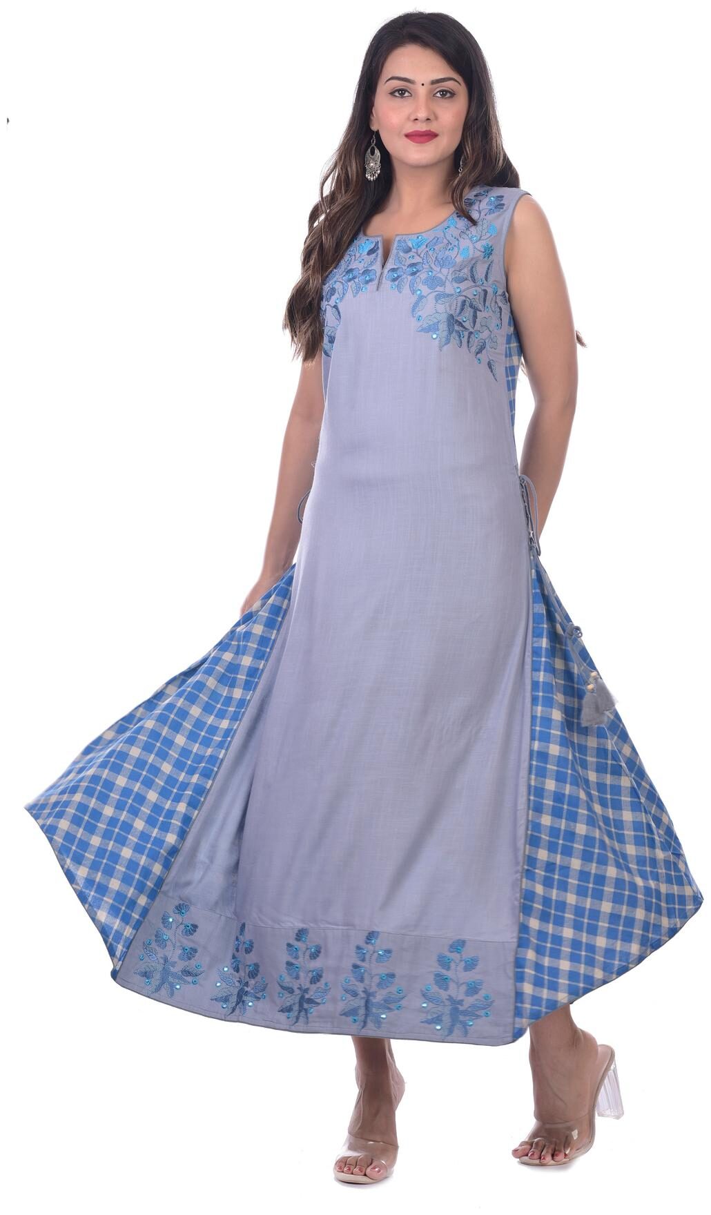 

Kumudini Women Viscose Rayon Embroidered Blue Kurti