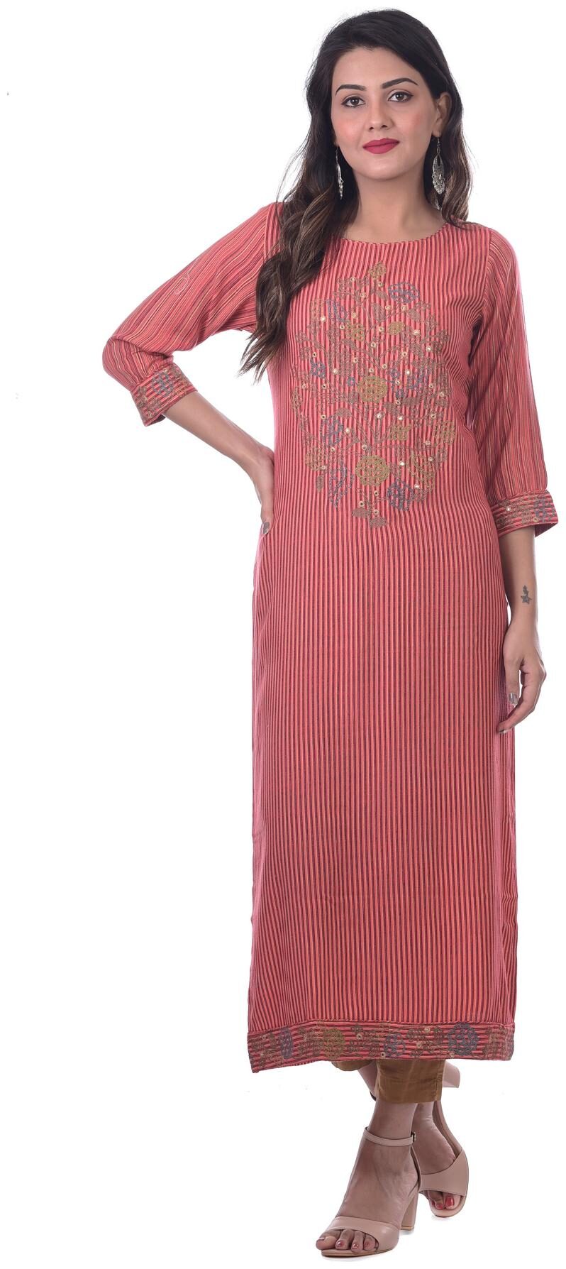 

Kumudini Women Pink Embroidered Straight Kurti