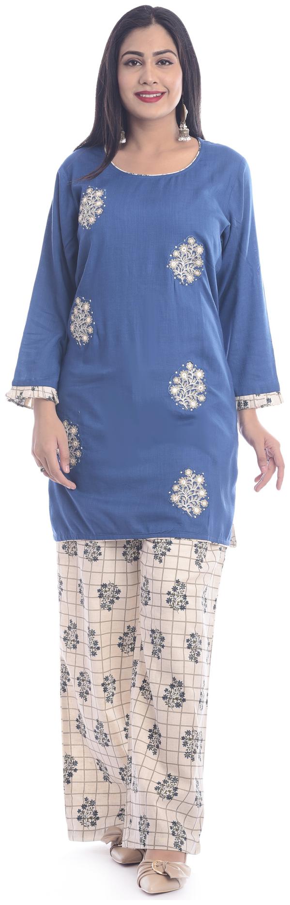 

Kumudini Women Blue Floral Straight Kurti