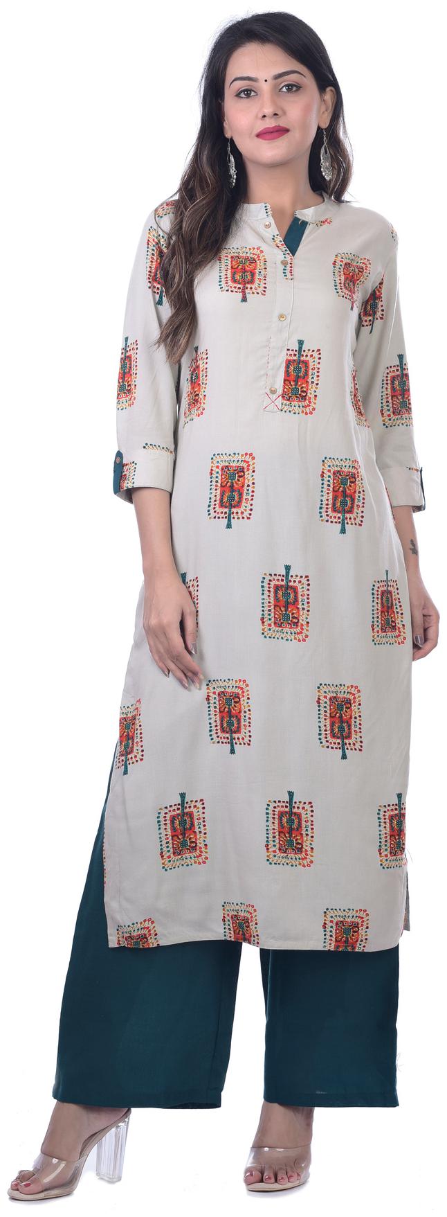 

Kumudini Women White Printed Straight Kurta