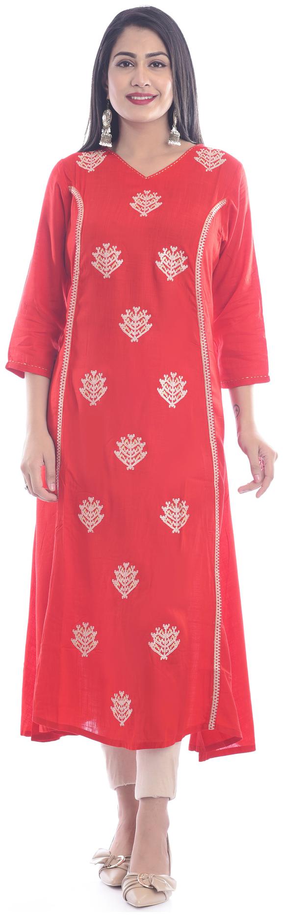 

Kumudini Women Red Embroidered Straight Kurti