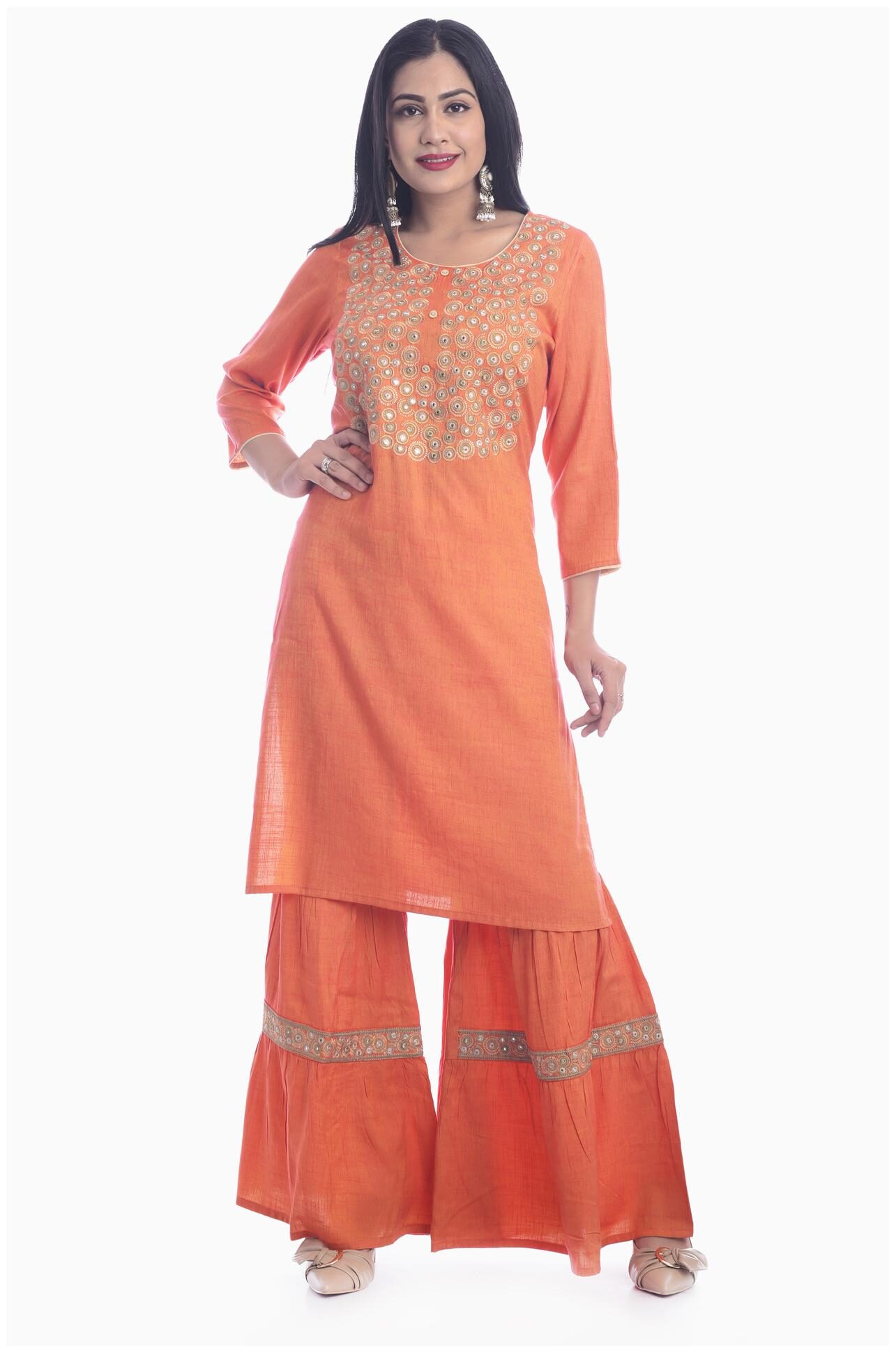

Kumudini Women Orange Embroidered Straight Kurti