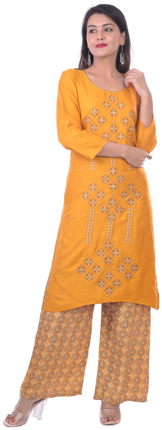 

Kumudini Women Yellow Embroidered Straight Kurti