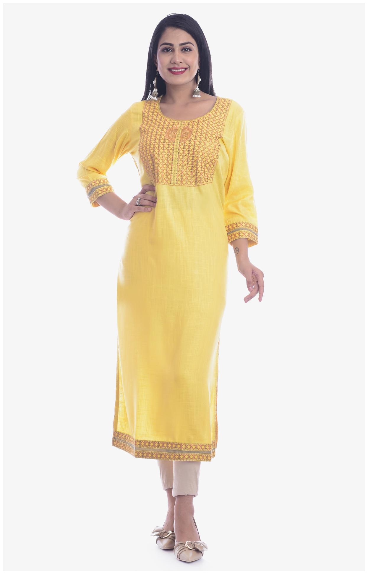 

Kumudini Women Yellow Embroidered Straight Kurti