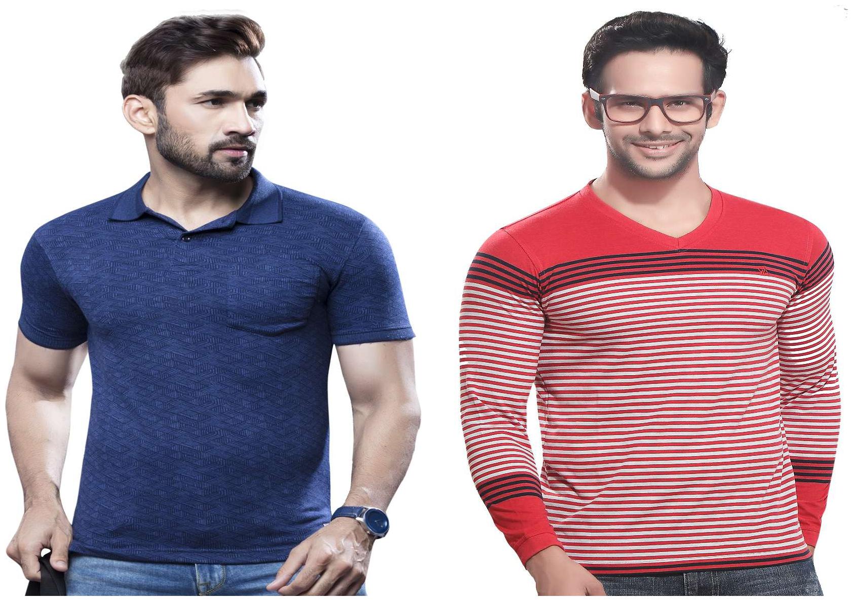 

KUNDAN Men Blue Regular fit Cotton V neck T-Shirt - Pack Of 2