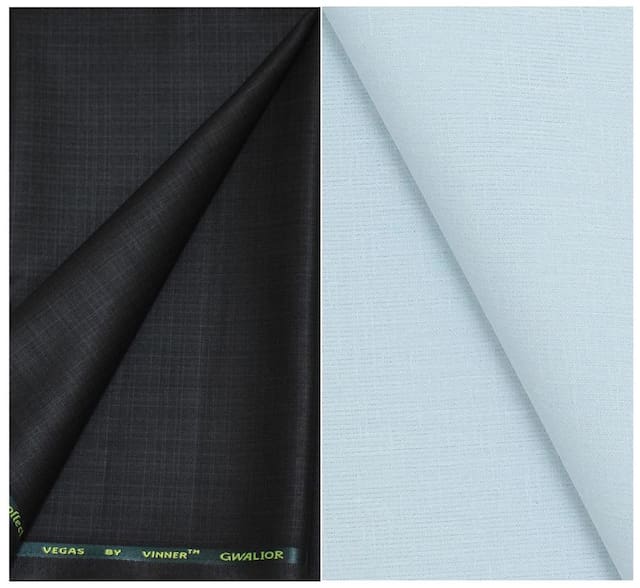 Kundan Sulz Gwalior Men's Executive Pure Cotton Sky Blue Color Linen Blended Shirt & Fancy Military Green Colour Trouser Fabric Combo