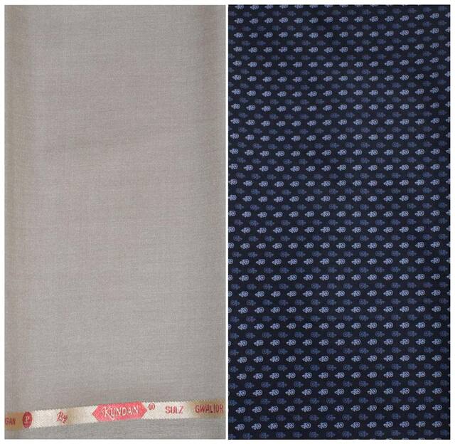 Kundan Sulz Gwalior Men's Executive Black Print Shirt & Fancy Soft & Smooth Beige Colour Trouser Fabric Combo Set ( 1 Pant Shirt Piece for Men )