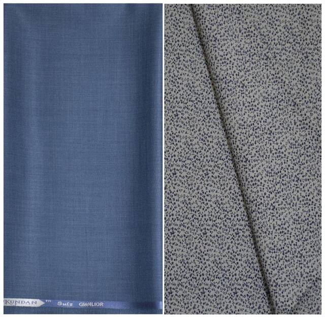 Kundan Sulz Gwalior Men's Executive 100% Pure Cotton Print Shirt & Fancy Steel Grey Formal Trouser Fabric Combo Set