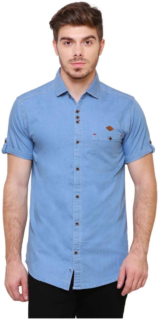 Kuons Avenue Men Blue Solid Slim Fit Casual Shirt