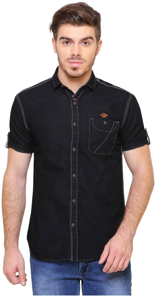 Kuons Avenue Men Black Solid Slim Fit Casual Shirt