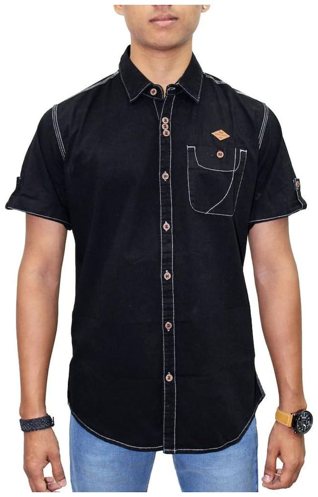 Kuons Avenue Men Black Solid Slim Fit Casual Shirt