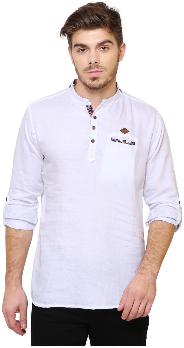 Kuons Avenue Men's Solid Casual Cotton White Straight Kurta