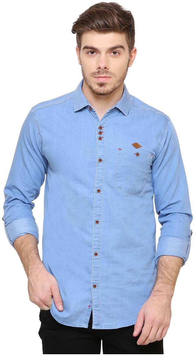 Kuons Avenue Men Blue Solid Slim Fit Casual Shirt