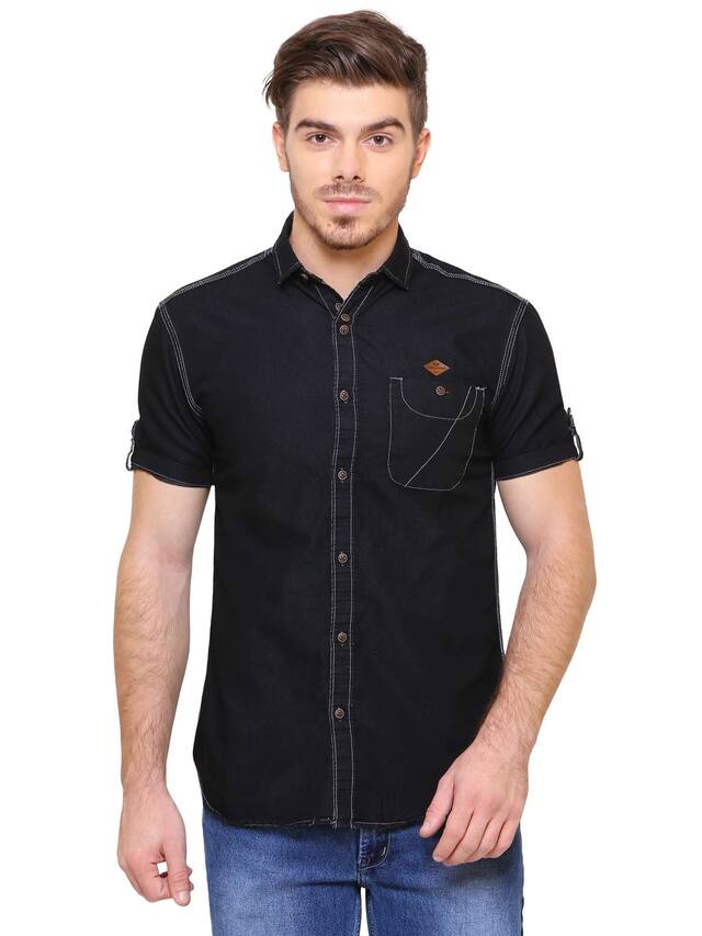 Kuons Avenue Men's Solid Casual Denim Black Shirt