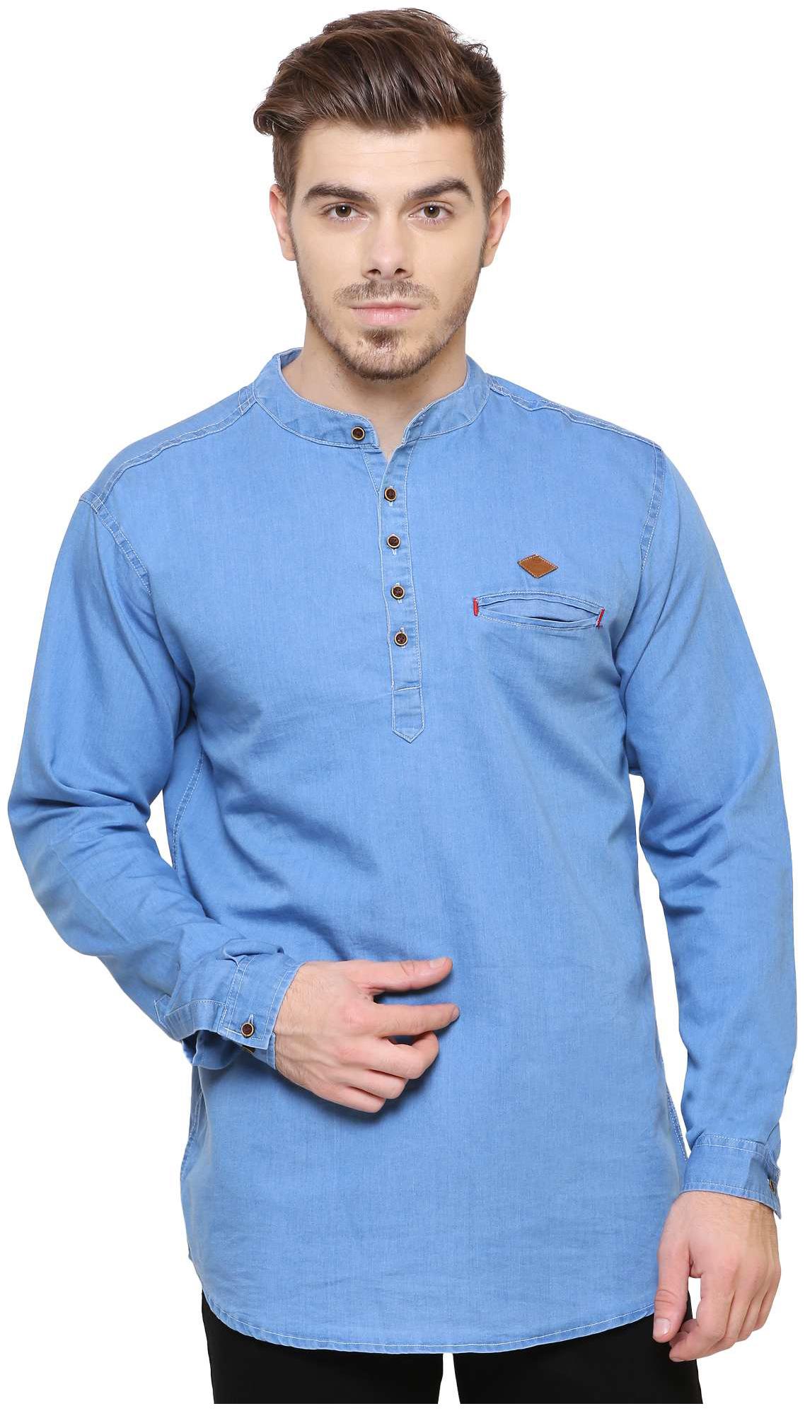 

Kuons Avenue Men s Light Blue Denim Solid Casual Kurta Shirt