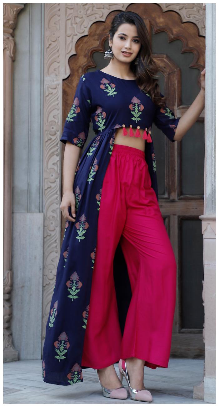 

Rockter Enterprises Women Blue Printed Regular Kurti With Palazzo
