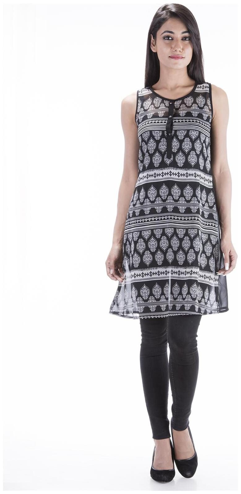 

Amadore Women Black Printed Straight Kurta