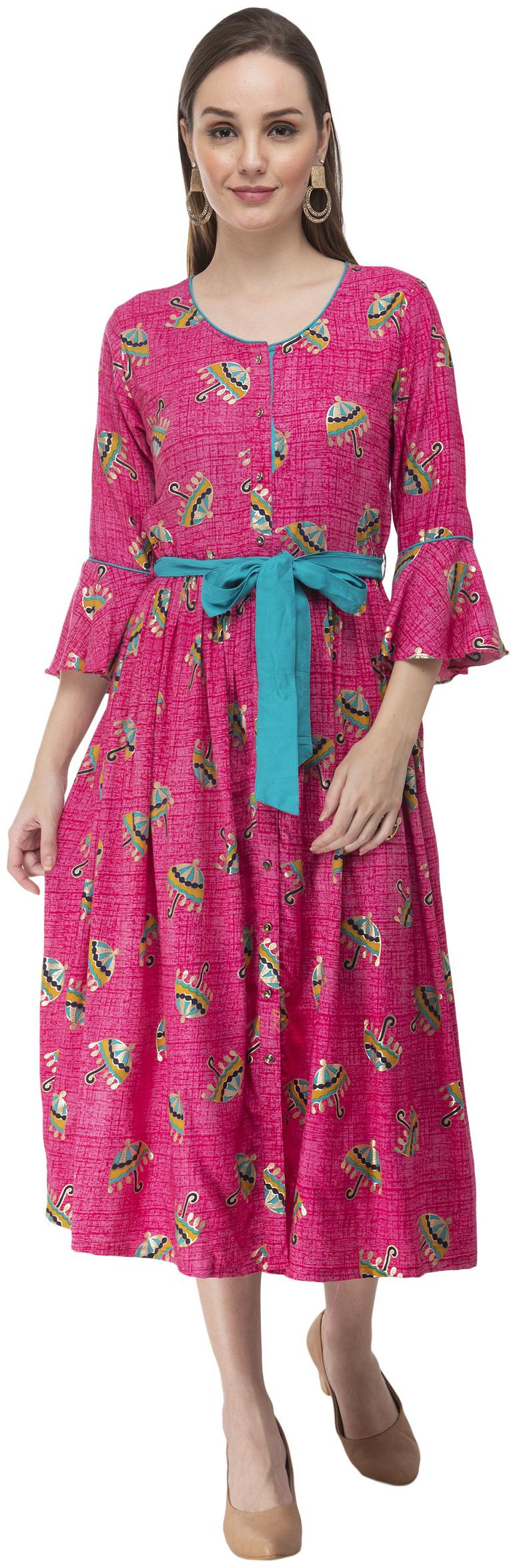 

G Fashions Women Pink Printed Straight Kurta